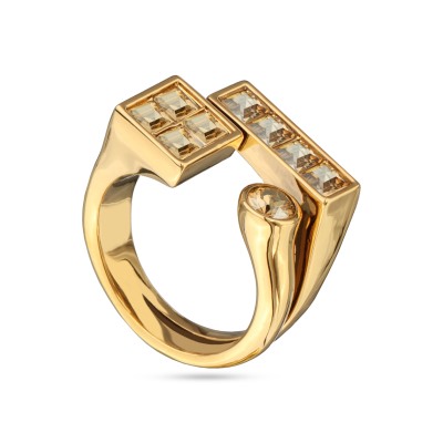 Кольцо Квадро (кристаллы SW шампань; покрытие золото), Есть комплект