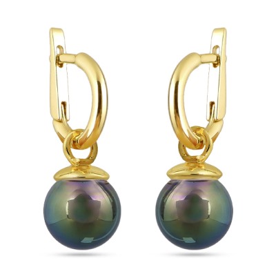 Серьги (Майорка 12мм темно-серый хамелеон; покрытие золото), Есть комплект