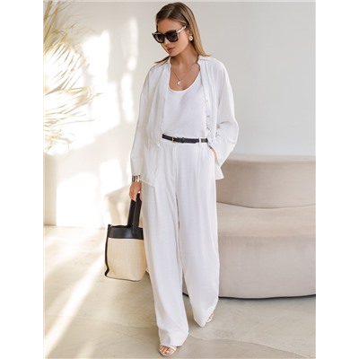 Свободный топ с U-вырезом изо льна с вискозой по косой