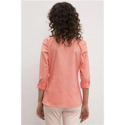 Kadın Nar Çiçeği Uzun Kollu Basic Gömlek