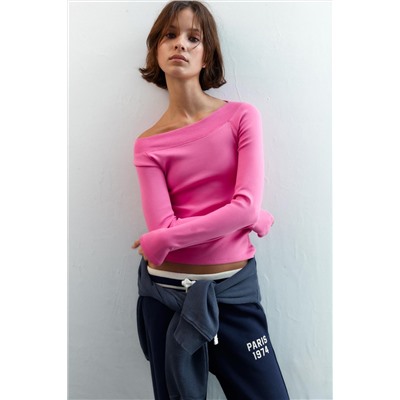 RIBBED BOAT NECK T-SHIRT