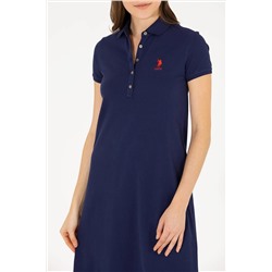 Kadın Lacivert Polo Yaka Örme Elbise