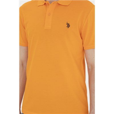 Erkek Slim Fit Polo Yaka Turuncu Basic Tişört