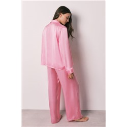 Pijama camisero largo satén rosa