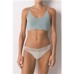 Tanga lisa algodón y encaje verde