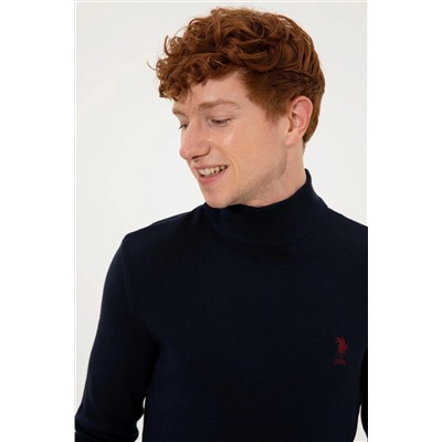 Erkek Lacivert Balıkçı Yaka Basic Triko Kazak