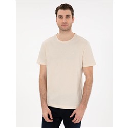 Bej %100 Pamuk Slim Fit Bisiklet Yaka Basic Tişört