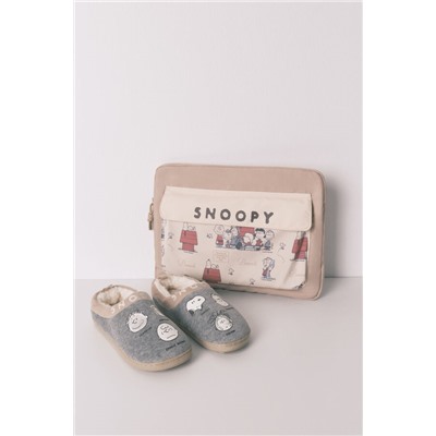 Funda ordenador nylon beige Snoopy
