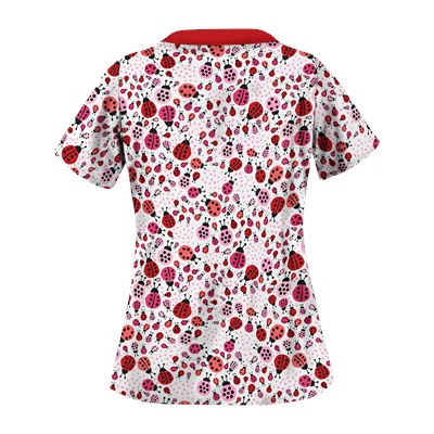 UA Lady Bug Oasis White Print Scrub Top