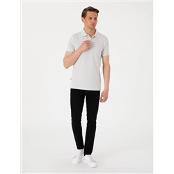 Gri Slim Fit Örme Dokulu Polo Yaka Tişört