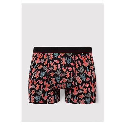 Mavi Kaktüs Baskılı Siyah Boxer 091122-900
