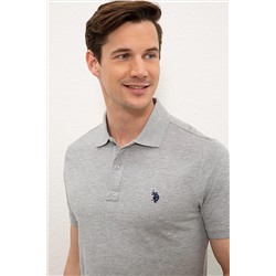 Erkek Gri Melanj Basic Polo Yaka Tişört