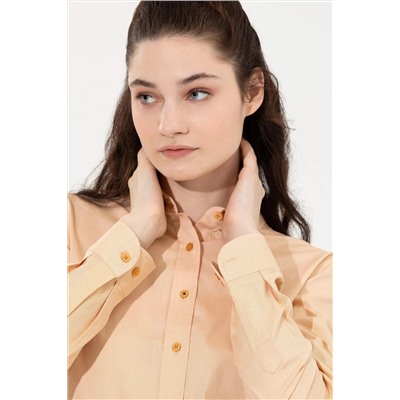 Kadın Safran Uzun Kollu Basic Gömlek