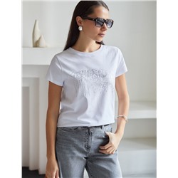 Нарядная футболка с принтом из премиального хлопка с эластаном