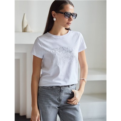 Нарядная футболка с принтом из премиального хлопка с эластаном