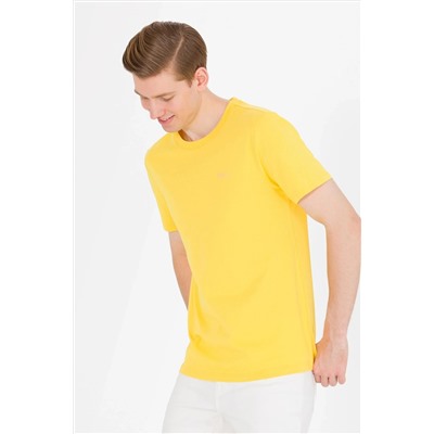 Erkek Koyu Sarı Basic Bisiklet Yaka Tişört