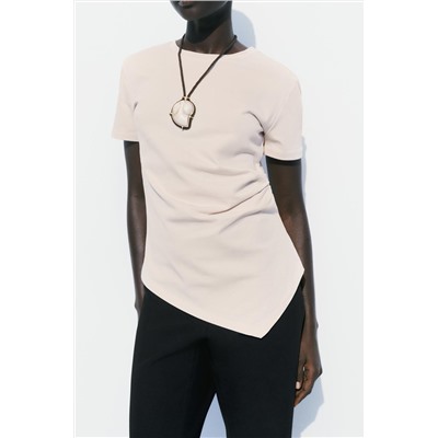GATHERED T-SHIRT WITH ASYMMETRIC HEM