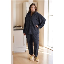 Теплая махровая пижама с брюками однотонная 48-56