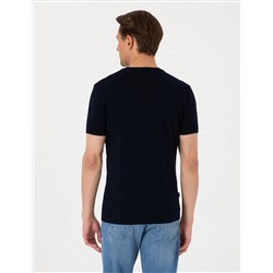 Lacivert Slim Fit %100 Pamuk Bisiklet Yaka Triko Tişört