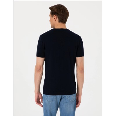 Lacivert Slim Fit %100 Pamuk Bisiklet Yaka Triko Tişört