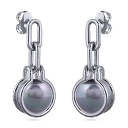 Серьги (Майорка 12мм серо-голубая; покрытие родий), Есть комплект