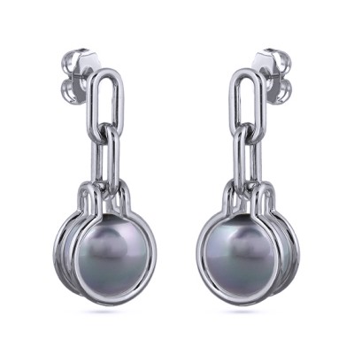 Серьги (Майорка 12мм серо-голубая; покрытие родий), Есть комплект