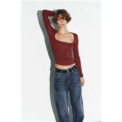 RIBBED T-SHIRT WITH SQUARE NECKLINE