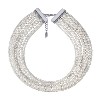 Колье Виктория (Майорка белая 3-6мм; покрытие родий) 36-40см, Есть комплект