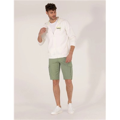 Haki Comfort Fit Kargo Cepli Bermuda Şort