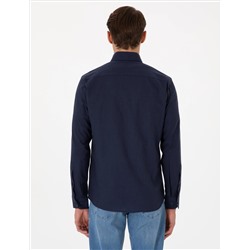 Koyu Lacivert Keten Görünümlü Slim Fit Uzun Kollu Gömlek