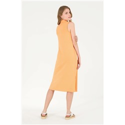 Kadın Turuncu Polo Yaka Örme Elbise