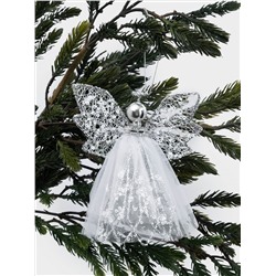 Игрушка елочная, 15 см, металл/ткань, серебристая, Ангел, Event