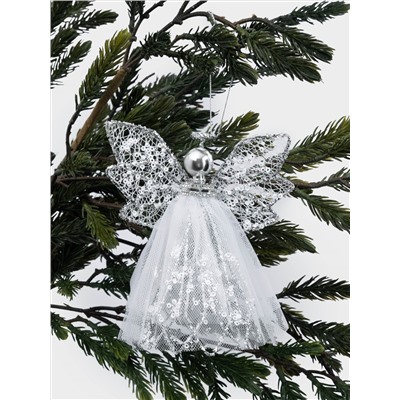 Игрушка елочная, 15 см, металл/ткань, серебристая, Ангел, Event