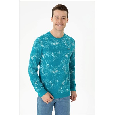 Erkek Petrol Bisiklet Yaka Sweatshirt