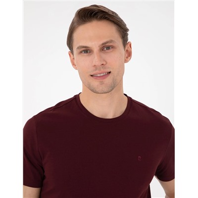 Bordo %100 Pamuk Slim Fit Bisiklet Yaka Basic Tişört