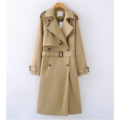 Женский двусторонний тренчкот с длинным рукавом и воротником-стойкой