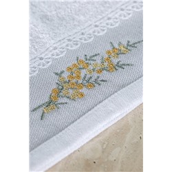 Pansy Nakışlı %100 Pamuk 2'li El Havlusu - Beyaz - 30x45 cm