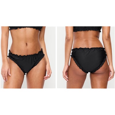 Mid-Rise Ruffle Trim Swim Bottoms