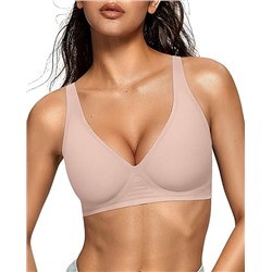 OEAK Womens Deep V Bras Wireless Comfortable Bra Supportive No Underwire Bras Tshirt Push Up Bralettes Plunge Seamless Bra