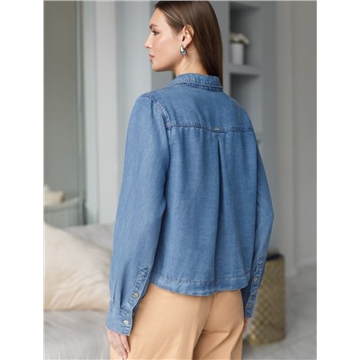 Укороченная блузка с кулиской из джинсового лиоцелла