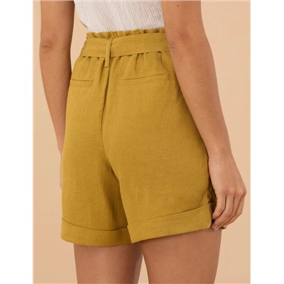 Yeşil Keten Oversize Bermuda Şort
