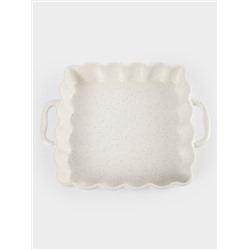 Форма для запекания, 26х26 см, с ручками, керамика, квадратная, белая, в крапинку, Bagel