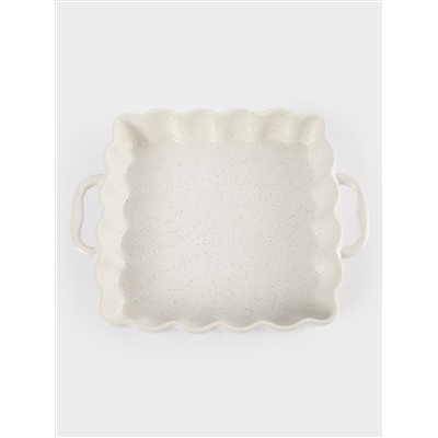 Форма для запекания, 26х26 см, с ручками, керамика, квадратная, белая, в крапинку, Bagel