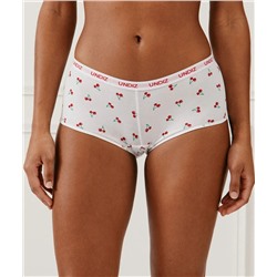 Short de algodón con cerezas estampadas sobre fondo blanco