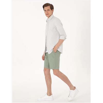 Gri Slim Fit Çizgili Uzun Kollu Gömlek