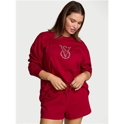 100% Cotton Shine Long-Sleeve Short Pajama Set