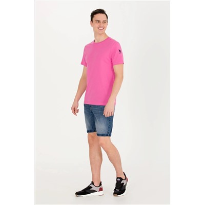 Erkek Pembe Basic Bisiklet Yaka Tişört