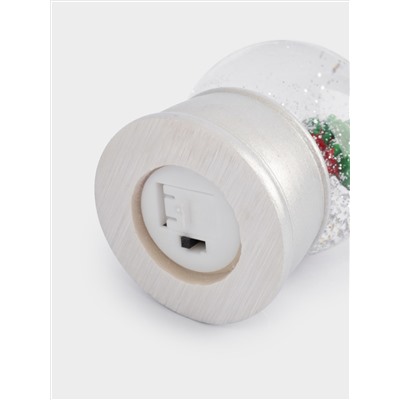 Снежный шар, 7 см, с подсветкой, стекло/полирезин, серебристый, Машина с елкой, New year