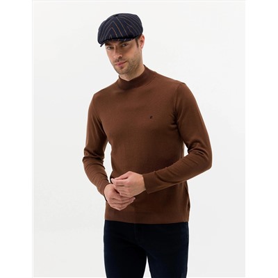 Kahverengi Slim Fit Yarım Balıkçı Basic Triko Kazak