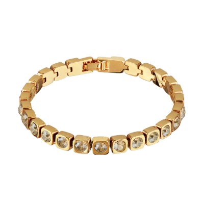 Браслет Теннис (кристаллы SW шампань 4мм; покрытие золото) 17-19см, Есть комплект